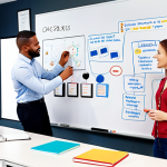 **Image Prompt:** A dynamic team brainstorming session in a modern office, visualizing OKRs connecting company vision to actionable tasks. Include diverse team members actively engaged, whiteboards displaying clear, measurable Key Results, and a motivational atmosphere promoting innovation and shared learning.
